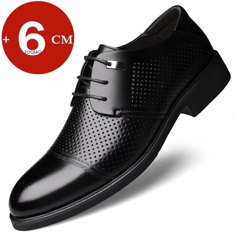 Summer Hollow Height Increasing Shoes Men Elevator Shoes 6CM Invisible Insole for Daily Wedding Office Leather Shoes Man Taller