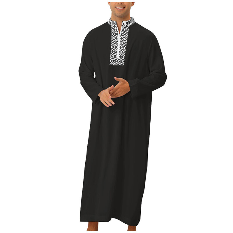 Robe casual diário masculino, pulôver regular, fecho de zíper, roupa de casa, festa ao ar livre, túnica muçulmana reta confortável, tudo combina