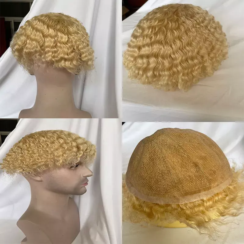 Afro Curl Toupee For Black Men African Toupee For Men Hairpieces Mens Toupee sistema di sostituzione parrucche da uomo in pizzo francese