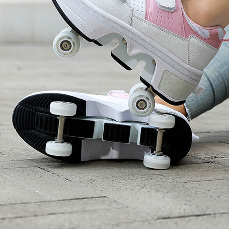 Sepatu roda deformasi dengan 4 roda sepatu Parkour Runaway sepatu roda 4-roda sepatu deformasi untuk hadiah wanita remaja dewasa