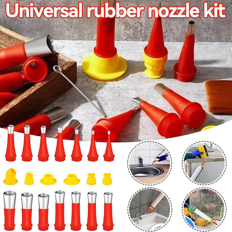 Kit de herramientas de boquilla de goma integrada Universal, sellado reutilizable, revestimiento de boquilla de calafateo, Kit de herramientas de boquilla de goma reutilizable