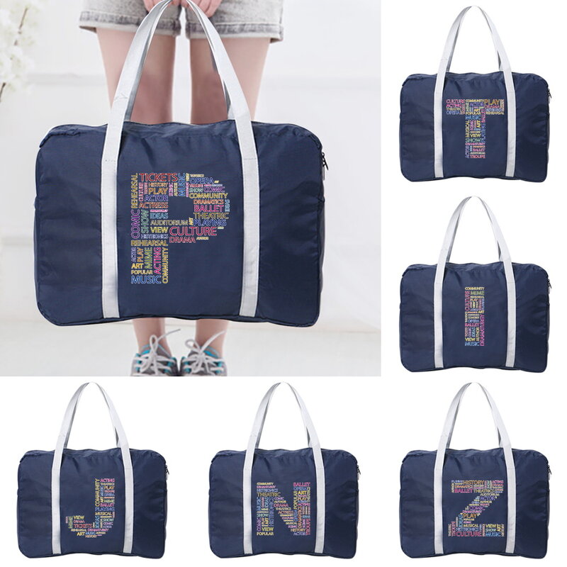 Travel Bag Unisex Foldable Duffle Bag Organizers Large Capacity Packing Portable Text 26 Letter Name Printed Luggage Bag