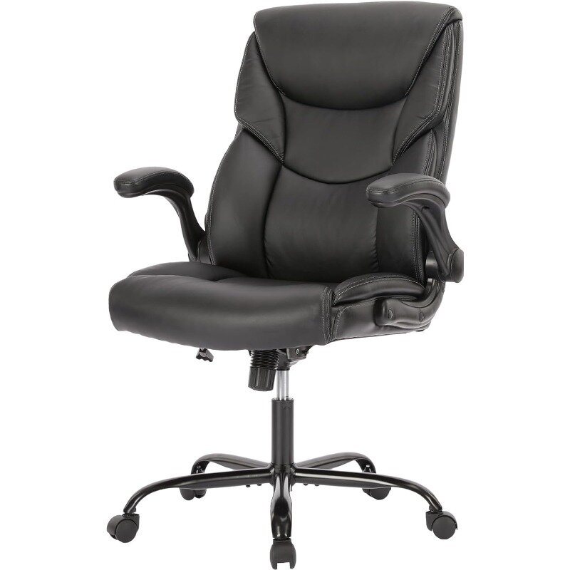 Meja kulit PU ergonomis, kursi komputer belakang tinggi kantor dapat disesuaikan, 21 inci D x 29 inci L x 44 inci H, HITAM