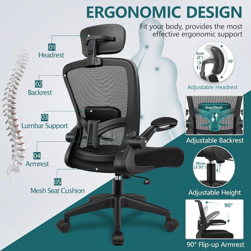 Silla de oficina con reposacabezas, silla de escritorio con soporte Lumbar ajustable, silla giratoria de oficina en casa con respaldo alto y reposabrazos