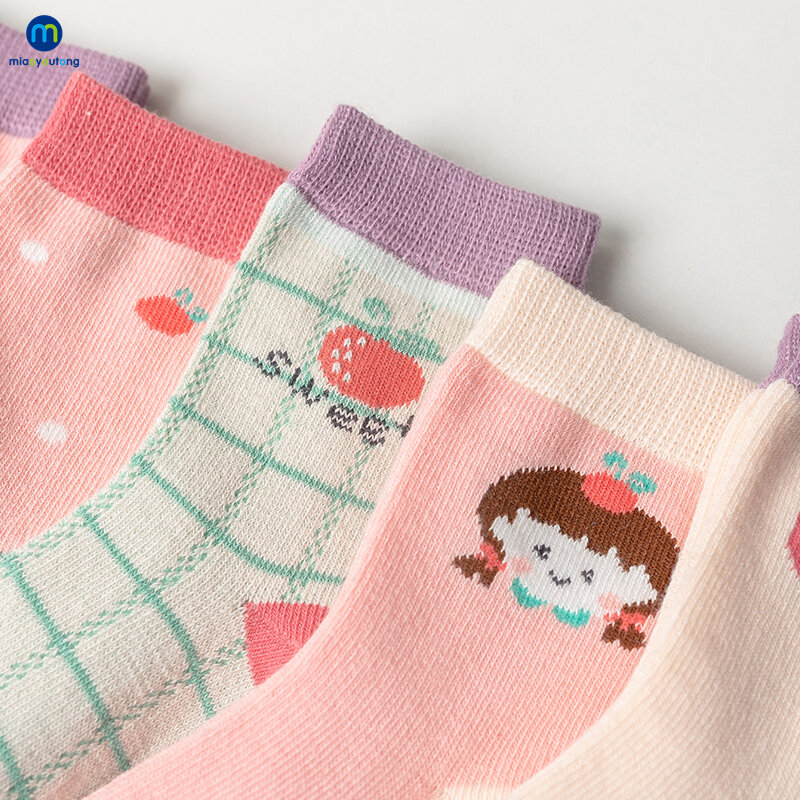 5 pares/lote faixa de algodão malha quente crianças meias para meninas meias de ano novo das crianças das crianças meias curtas bebê recém-nascido miaoyoutong