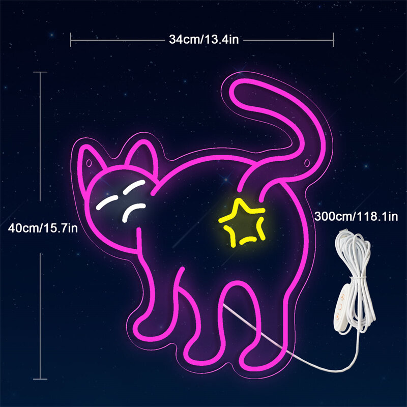 ป้ายไฟนีออน LED รูปแมวไม่ดีอะนิเมะทำจากอะคริลิคปากการูปหัวใจ USB sakelar peredup สำหรับบ้านห้องนอนห้องเล่นเกมคลับตกแต่งศิลปะบนผนังป้าย LED