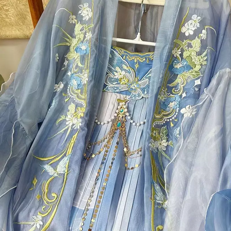 Vestido Hanfu chino para mujer, disfraz de Cosplay de Carnaval de Halloween, traje bordado de la dinastía Tang, disfraz Hanfu azul degradado, talla grande XL