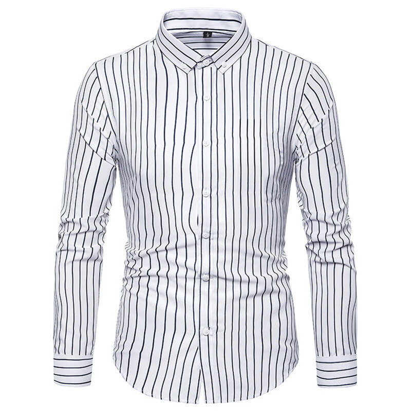 Autumn Spring Men's Retro Stripe Shirts And BlousesSingle Breasted Long Sleeve Casual Party Social Tops Shirt Clothing