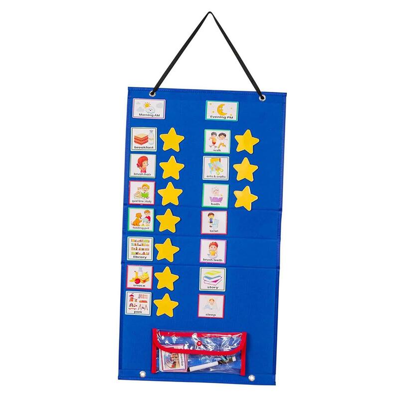 Grafik kalender jadwal Visual anak-anak, rumah tangga dengan 72 kegiatan & 10 kartu kosong untuk anak laki-laki dan perempuan