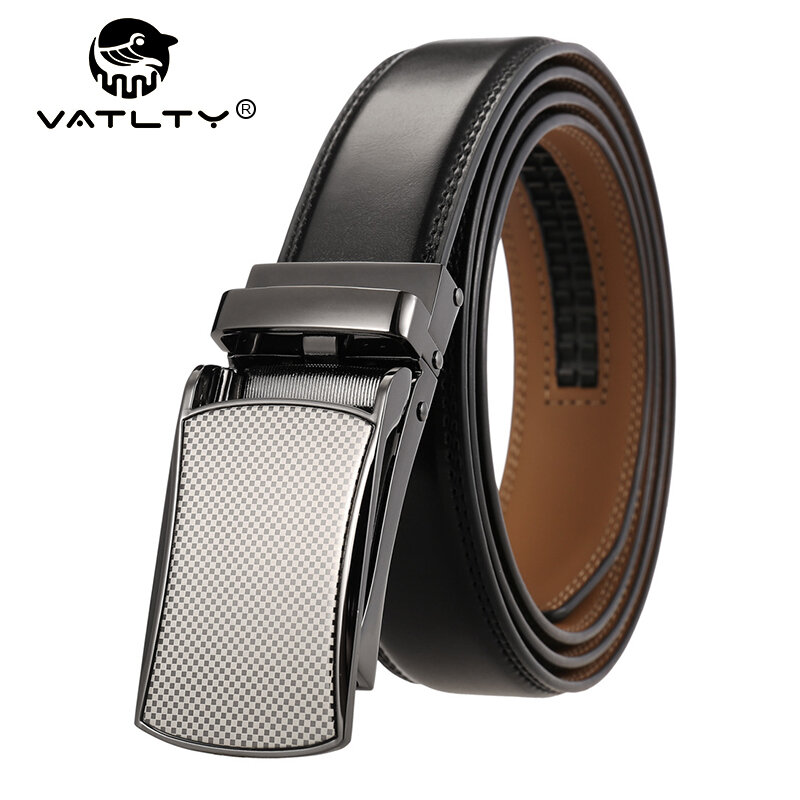 VATLTY 31mm Cinturones de cuero para los hombres de aleación de hebilla automática sin agujeros hombres cinturón marrón de cuero de vaca natural Cinturón de traje masculino