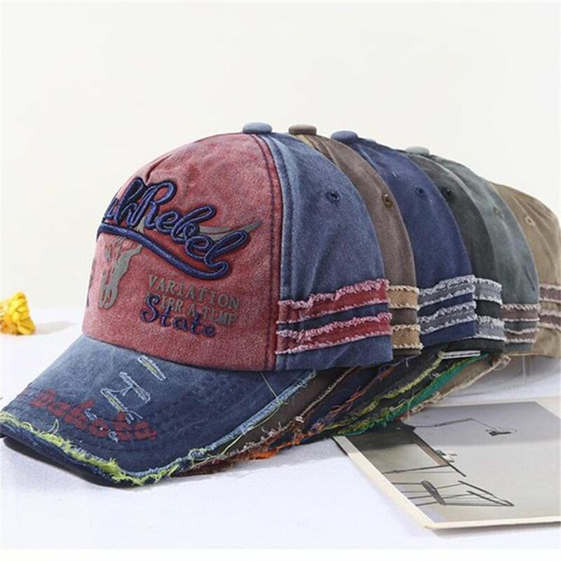 Retro Denim Letters Baseball Cap Fashion Washed Cotton Patchwork Hip Hop Hats Dad Cap Vintage Snapback Hat Unisex