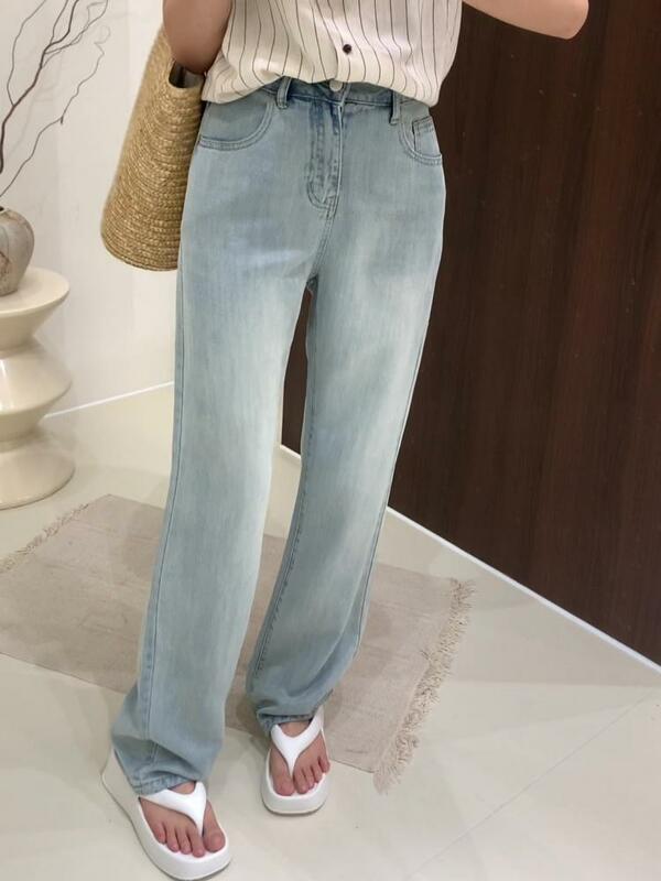 Новые мешковатые широкие джинсы FINEWORDS 2024, женские винтажные классические синие джинсовые брюки полной длины с высокой талией, уличная одежда, корейские джинсы