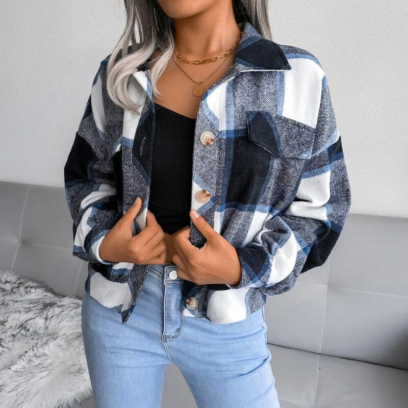 Jacket for Female Autumn New Commuter Fashion Plaid Long Sleeve Trend Casual Coat