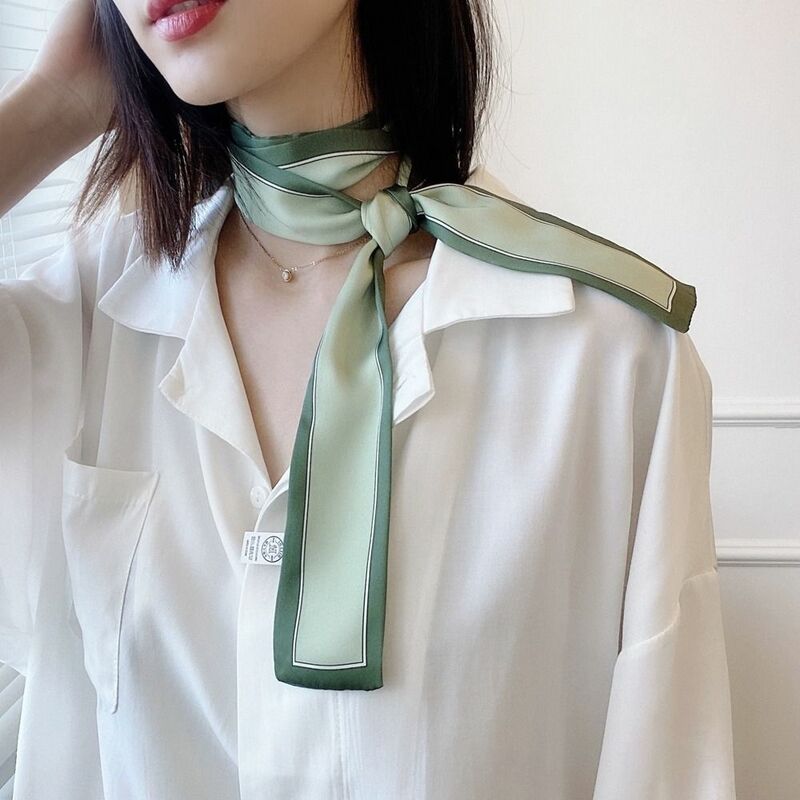 Pañuelo de seda con estampado a rayas, pañuelo largo y pequeño, estilo coreano
