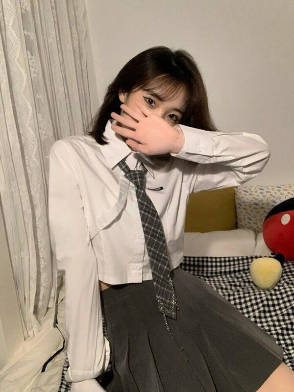Zoki JK Krawatte sexy kurz geschnittenes Hemd Frauen Design adrette Stil niedlichen Bluse Japan lässig Kurzarm Mode Brief weibliche Kawaii Tops