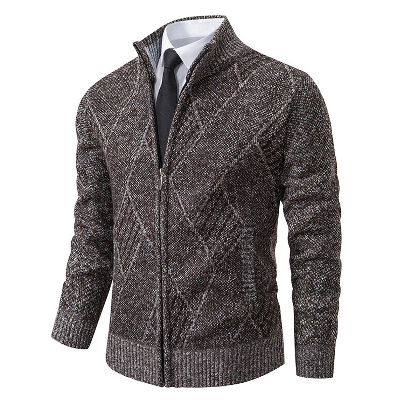 Suéter de cardigan de malha engrossado, casaco masculino, moda, nova tendência, jovem e de meia idade, 2023