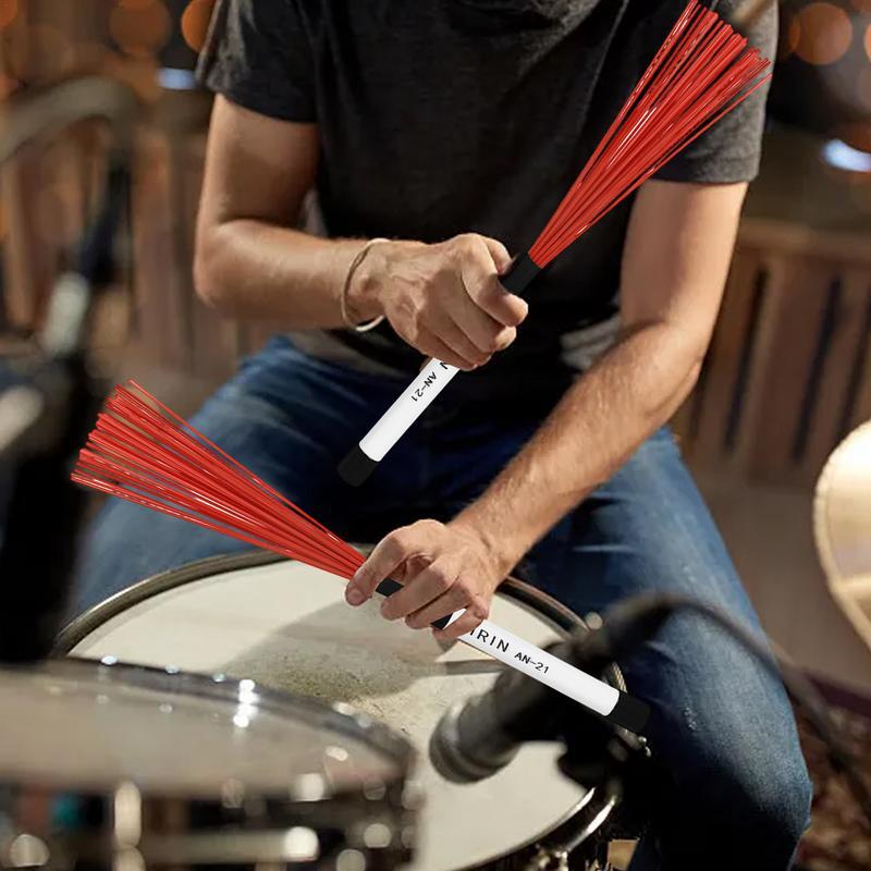 Perkusi kuas Drum 2 buah Set kuas stik Drum sikat stik Drum dapat diatur dan tahan lama untuk berbagai instrumen perkusi