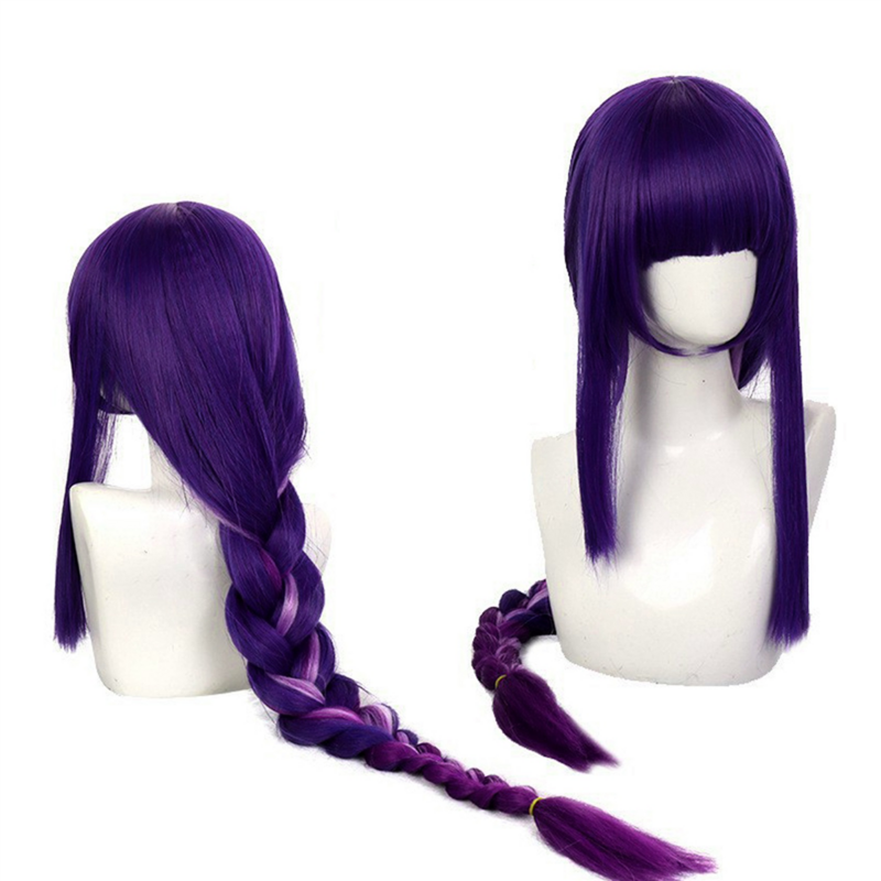 Genshin-peluca trenzada púrpura Raiden General, cuero cabelludo simulado, animación, Cosplay, fiesta de Halloween