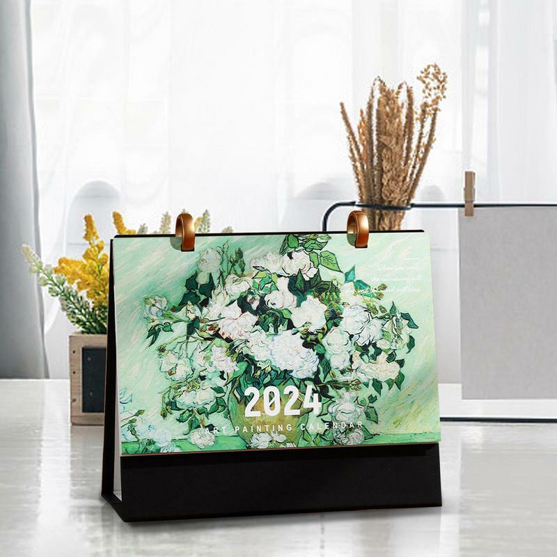 Calendario del programma della pittura a olio 2024 Desk Desktop Decor Cute Paper Planning cancelleria per ufficio forniture per ufficio