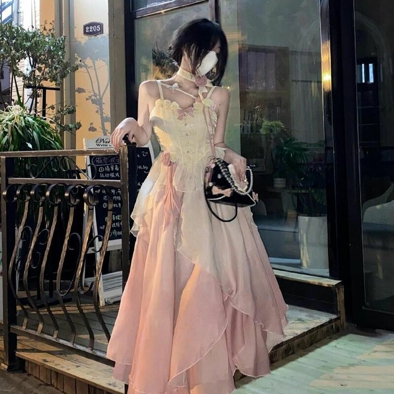 Japan Everyday Gradient Dress A-Line Sweetheart Dresses Pink Bow Rose High Quality 2024 New