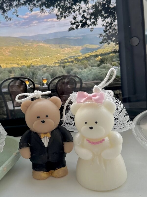 小さなクマ,手作りのクマ,プレート,アロマテラピーのキャンドル,結婚式のギフト用品を備えたシリコンベアキャンドル