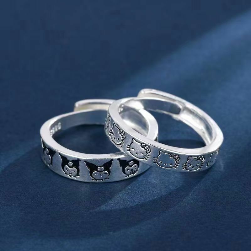 산리오 헬로 키티 귀여운 커플 반지, 만화 쿠로미 패턴 애니메이션 주인공 조정 가능 반지, 마이멜로디 쥬얼리 금속 반지