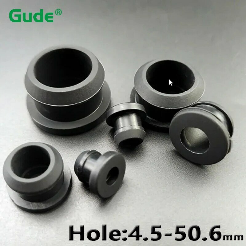 Arandelas de goma de silicona para cableado, 1-20 piezas, tapones con cierre a presión, redondos, huecos, color negro, 4,5mm-50,6mm