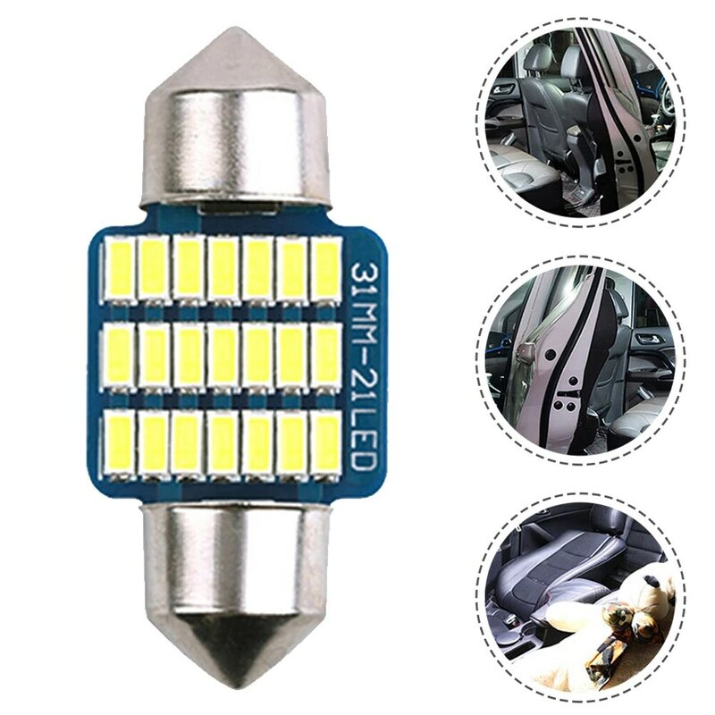 Bombilla LED superbrillante de doble punta para Interior de coche, luz de trabajo de 31mm, 21SMD, 1 piezas