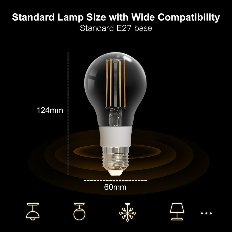 MOES-bombilla de filamento inteligente con WiFi, lámpara de luz LED E27, iluminación regulable de 2700K-6500K, 806Lm, Tuya, Alexa, Control por voz de Google, 90-250V, 7W