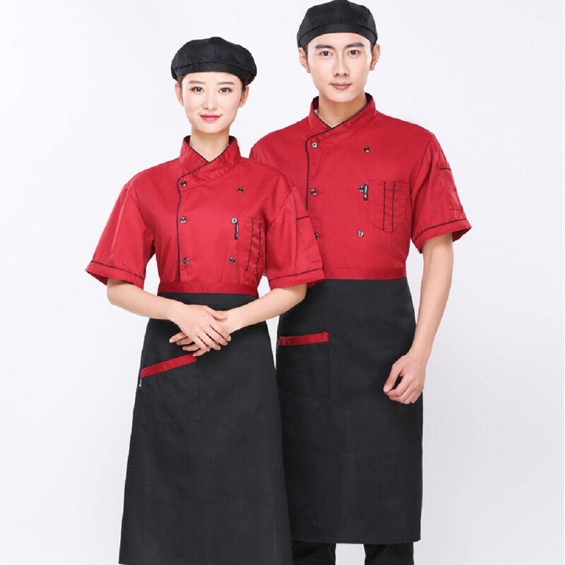 Uniformes de Chef de Service alimentaire unisexes, vêtements de travail respirants pour Restaurant hôtel vente en gros, veste de Chef en coton à manches courtes