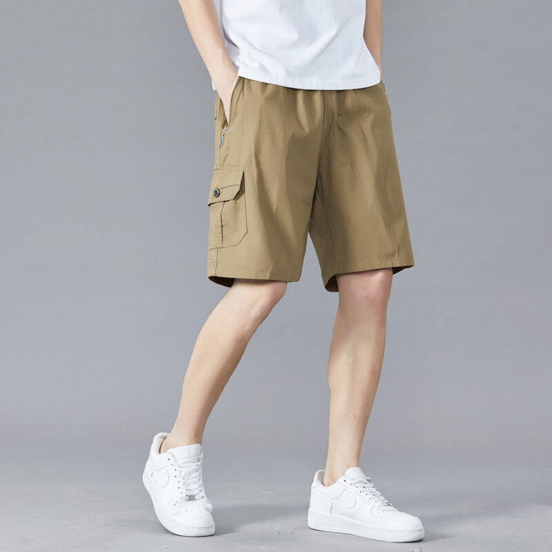 Shorts leves masculinos com cordão, shorts táticos de algodão, bolsos múltiplos, militar, caminhada, masculino, ao ar livre