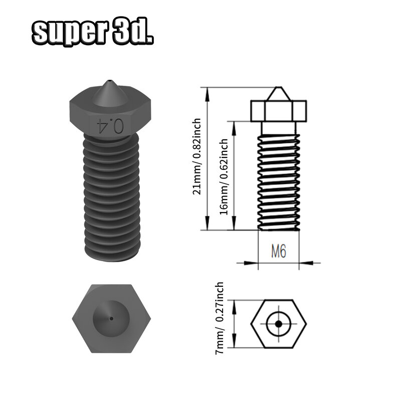 Boquilla de acero endurecido para impresora 3D, boquillas de alto flujo para Ender 3, Artillery Vyper Hotend, 500 °