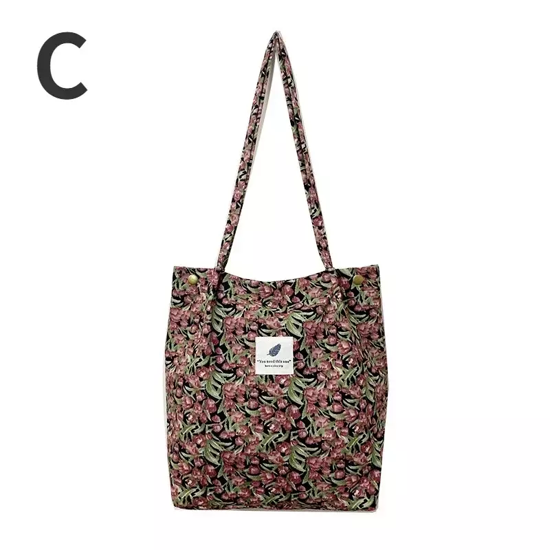 Bolsas de ombro de lona grandes para mulheres, sacola de compras, bolsa floral reutilizável eco para senhoras