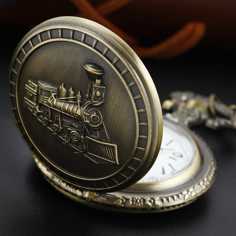 Antico Steampunk Train orologio da tasca al quarzo in rilievo quadrante antico con collana a catena ciondolo gioielli orologio regalo di festa