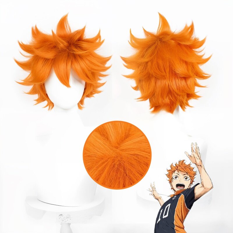 Perruque de Cosplay de l'Anime Haikyuu Shoyo HinMiWig, Costume de Volley-ball, de Haute Qualité, Orange, pour ixd'Halloween