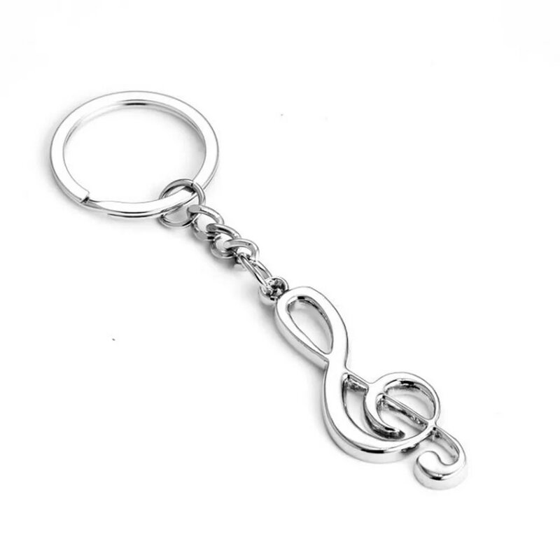 Fashion Unisex Stainless Steel Silver Plated Metal Treble Clef Musical Icon Symbol Key Ring Key Chain Gift