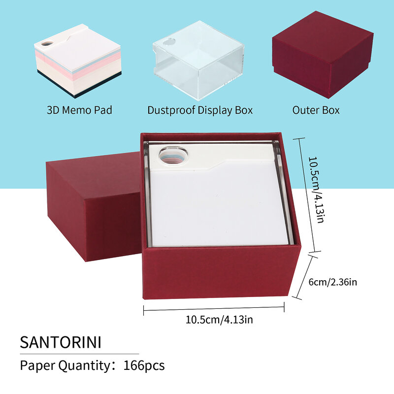 Omoshiroi Block 2024 Calendar 3D Notepad Block Santorini 3D Art Calendar With Led Memo Pad Paper Notes Desk Decor Birthday Gift