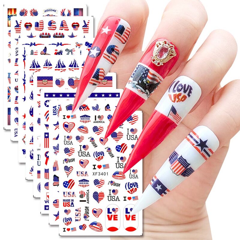 1Pcs Mexico USA Flag Nail Art Stickers American Independence Day National Mexican Butterfly Heart Flame Series Nail Decal Slider