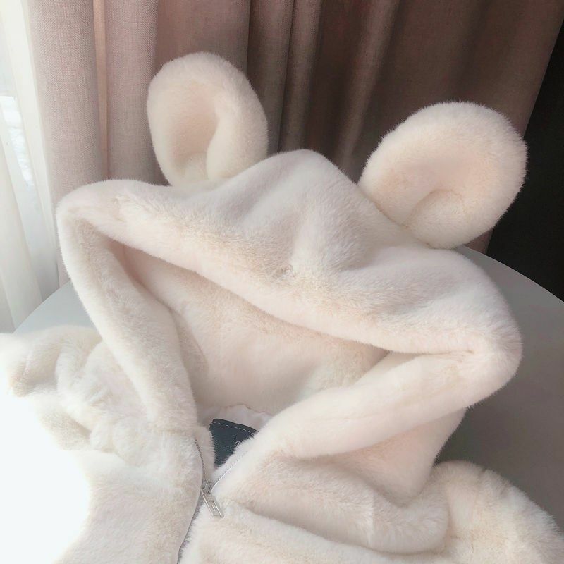 Cosy adt-Manteau en fausse fourrure pour femme, pardessus à capuche moelleux avec oreilles, fausse fourrure, pardessus chaud pour l'hiver