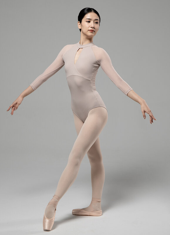 Collant de dança ballet feminino, manga longa, prática para adultos, prática elegante de ginástica alta qualidade