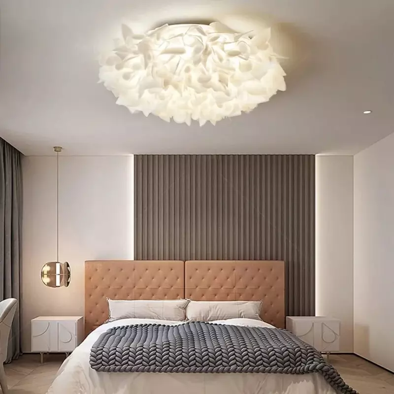 Lampu plafon LED bunga putih romantis, lampu gantung dekorasi rumah peredupan Remote Control kamar tidur restoran ruang tamu