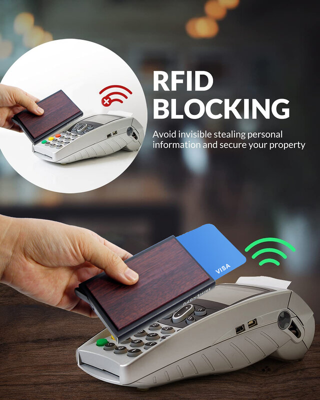 Tempat Kartu Kredit ID Anti Maling Pop Up Porte Carte RFID Ramping Kayu Aluminium Dompet Pria Casing Saku Kotak Kartu Debit Bank Wanita