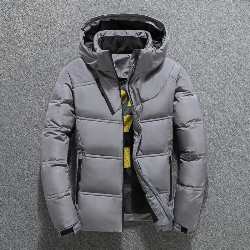 Jaket Down Pria, jaket parka bertudung putih bebek luar ruangan tebal hangat berbantalan salju-20 derajat ukuran besar M-5XL musim dingin