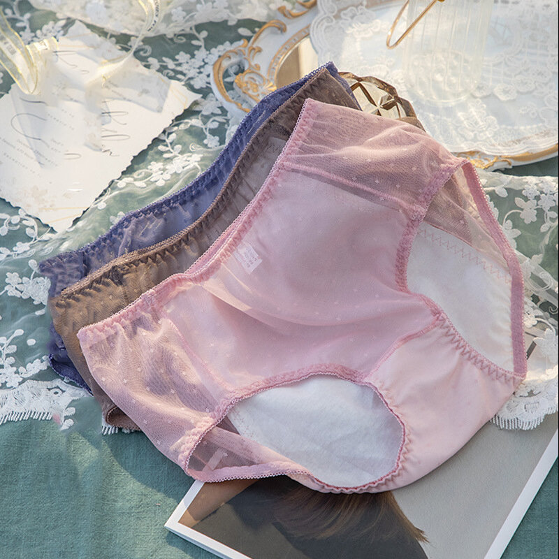 Celana dalam renda wanita, celana dalam katun fisiologis anti bocor menstruasi seksi transparan elastis