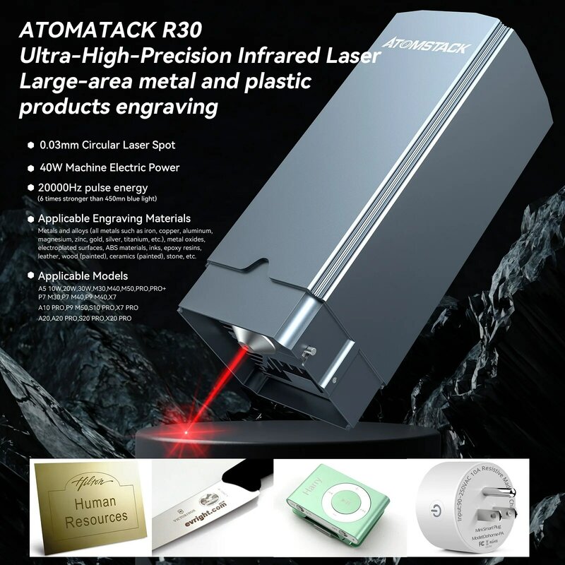 Atomstack R30 modul Laser inframerah kepala pengukir pengganti serat Laser untuk pengukir semua logam dan plastik