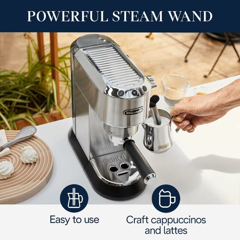 Machine à expresso en métal inoxydable, machine à café et à cappucino, mousseur à lait, design compact, 6 po de large, tasse jusqu'à 5 po