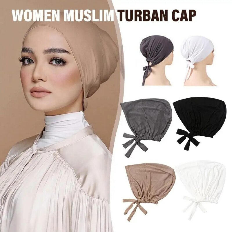 Chapéu de Turbante Muçulmano Modal Suave, Tampas Hijab Inner, Headwrap Feminino Islâmico, Lenço, Índia Bonnet, Novo, H0w3