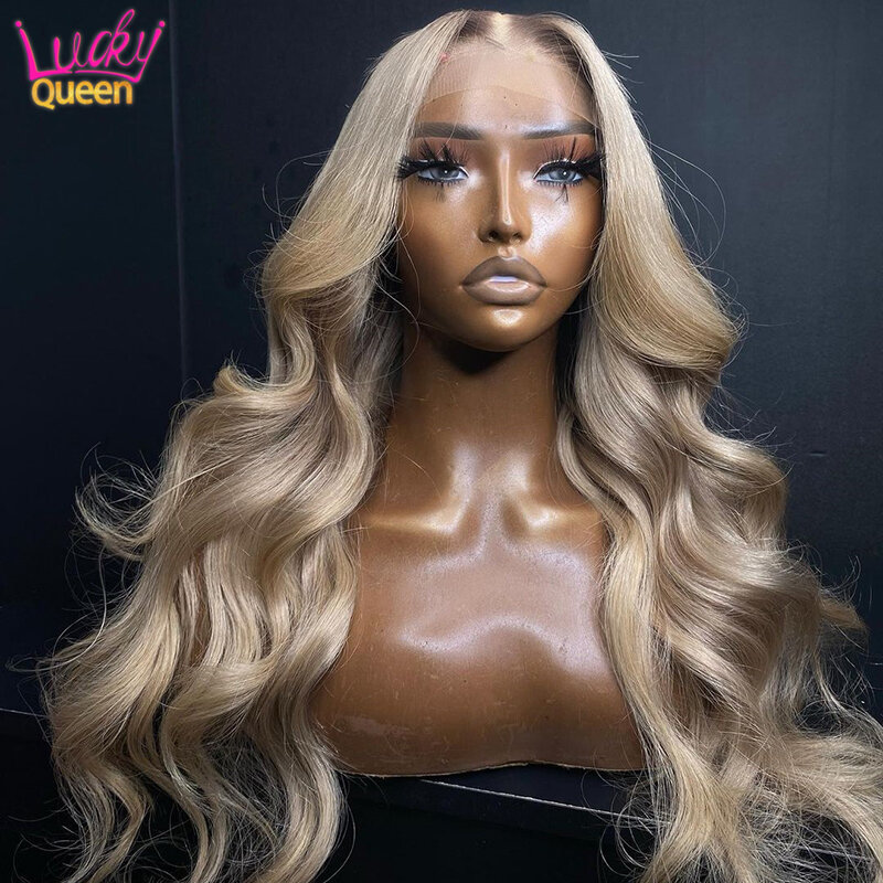 Peluca Frontal de encaje transparente prearrancada para mujer, cabello humano rubio ceniza Barbie, onda corporal, 13x6, 13x4, 5x5