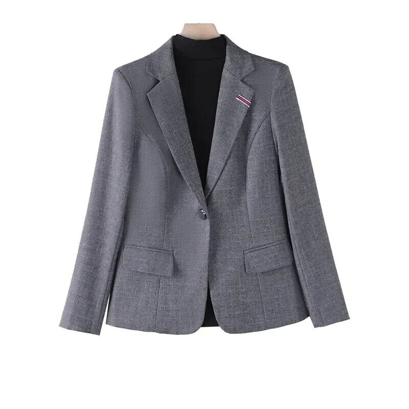 Blazer de manga larga para mujer, chaqueta Formal de un solo botón, color rosa y gris, ropa de trabajo de negocios, Otoño e Invierno