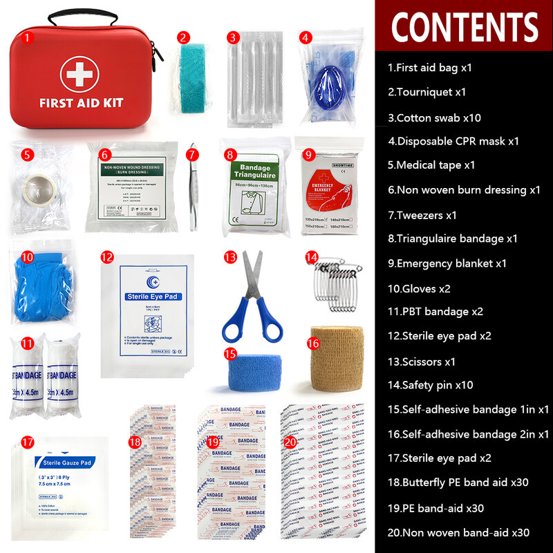 Kit de primeros auxilios multiusos, bolsa médica portátil de emergencia para acampar al aire libre, senderismo, equipo de rescate para el hogar, suministros